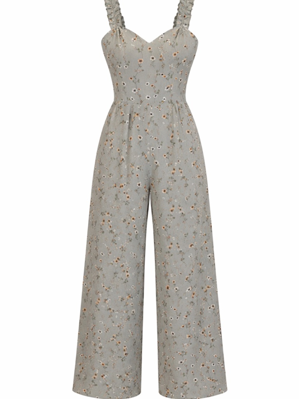Miami Bluish Grey Floral Sweetheart Wide-Leg Jumpsuit